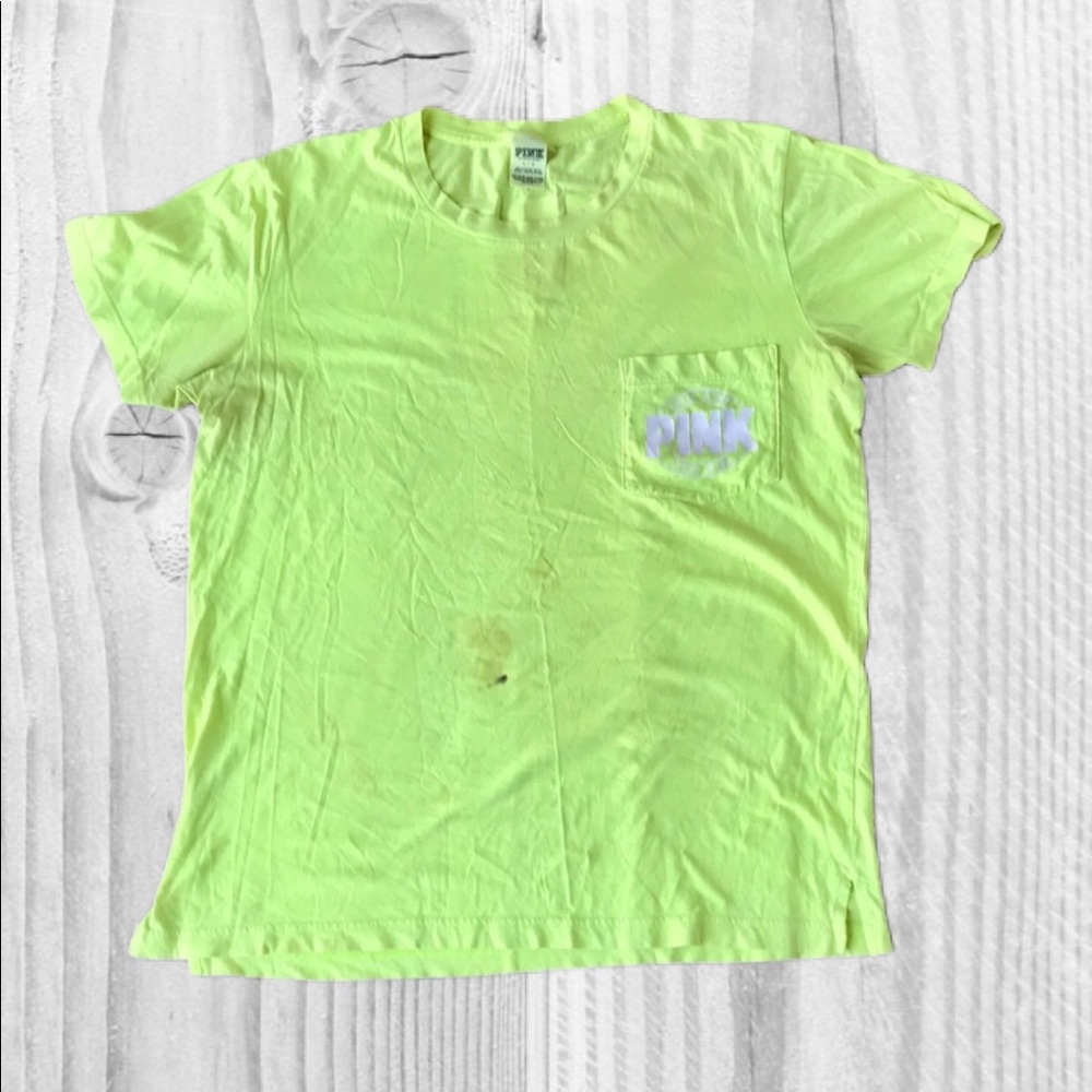 🍁 VS PINK Neon Green Shirt small stains 😑